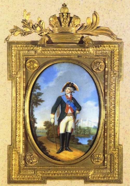 Miniature portrait of Emperor Paul I in NeoClassical trophy frame