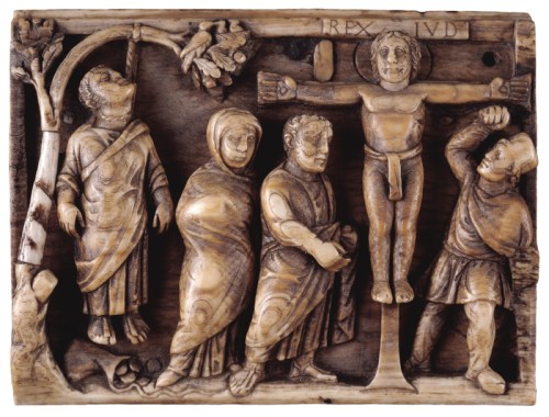 Panel from an ivory casket the Crucifixion of Christ Late Roman AD420to30 Trustees of British Museum sm