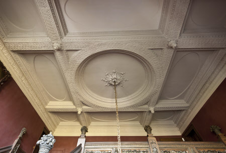 Plasterwork ceiling on the Great Staircase at Ham House, Richmond upon Thames, Surrey.