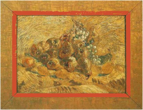 Still life with grapes pears & lemons Red edge