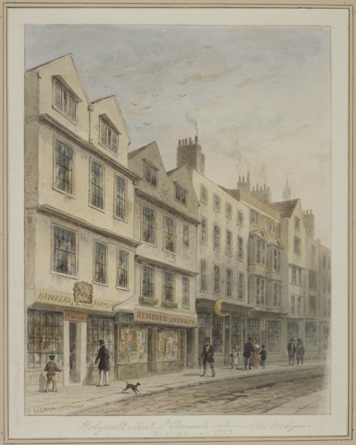 Thomas Hosmer Shepherd  1793to1864 Holywell St St Clements 1853 BM image sm