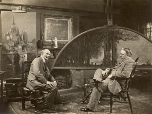 17 EWS in his studio with some of his works Unknown companion but probably another Bristol artist c1910.