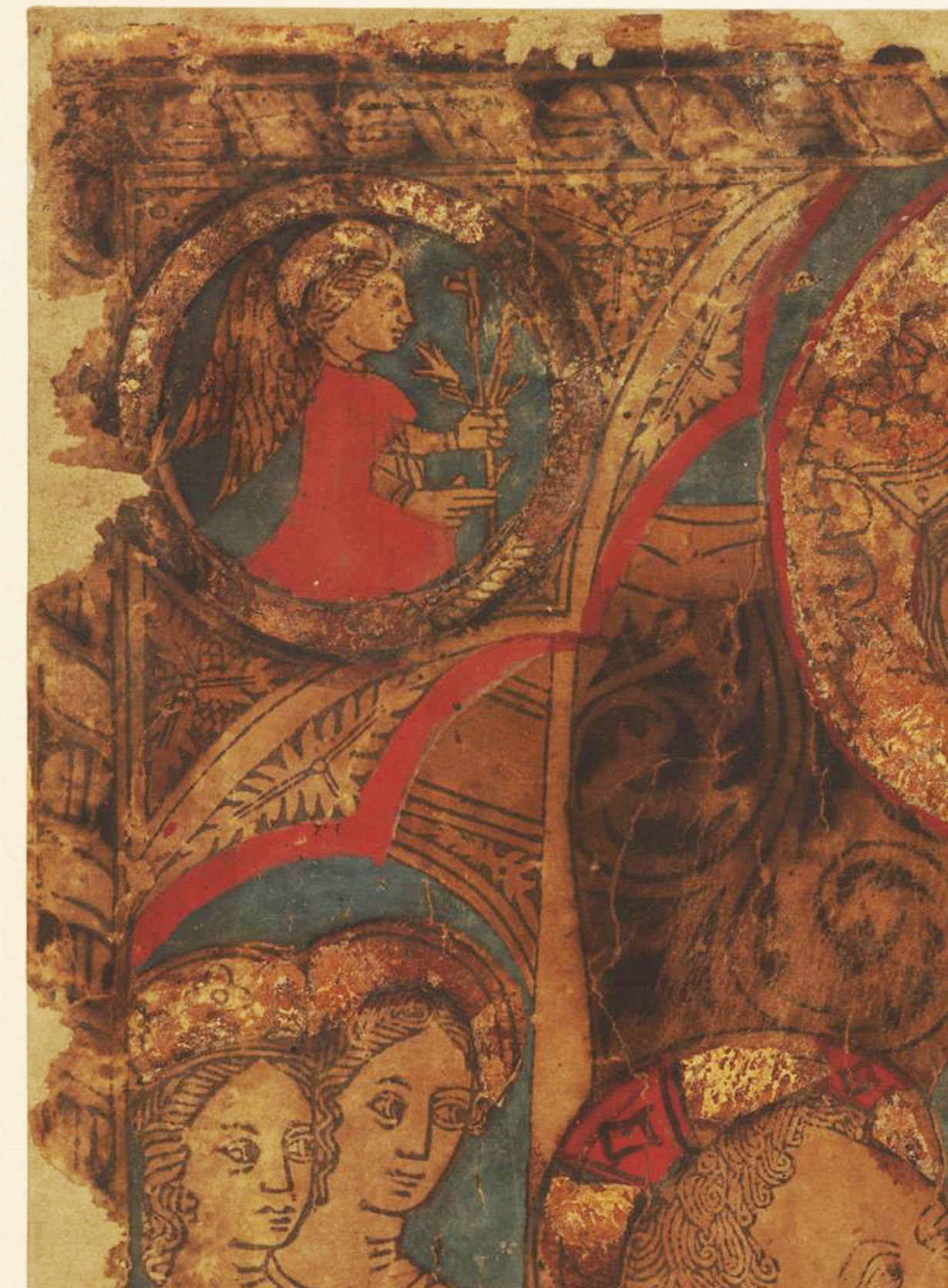 2B Italian School Virgin enthroned suckling her Child c1450 hand coloured woodcute BM detail