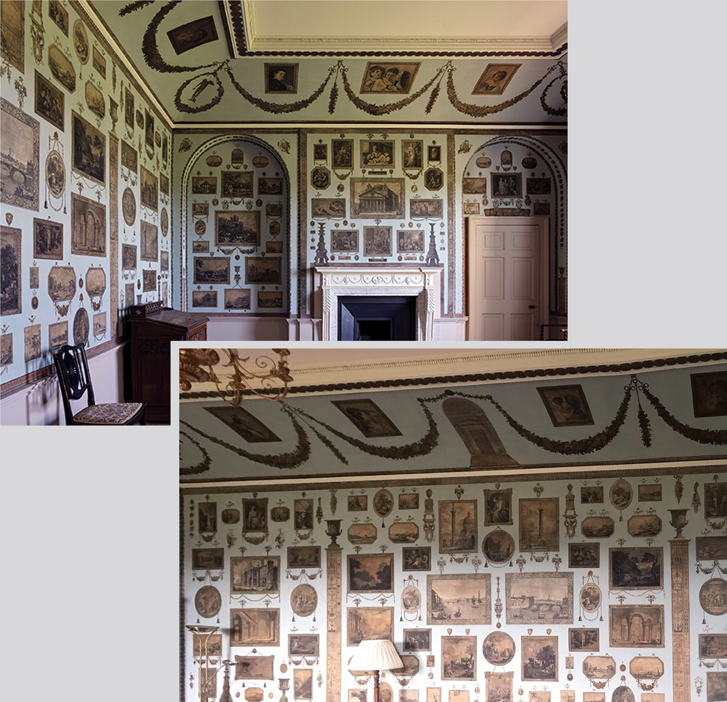 34A Woodhall Park 1782 Restored Print Room 1782 two views