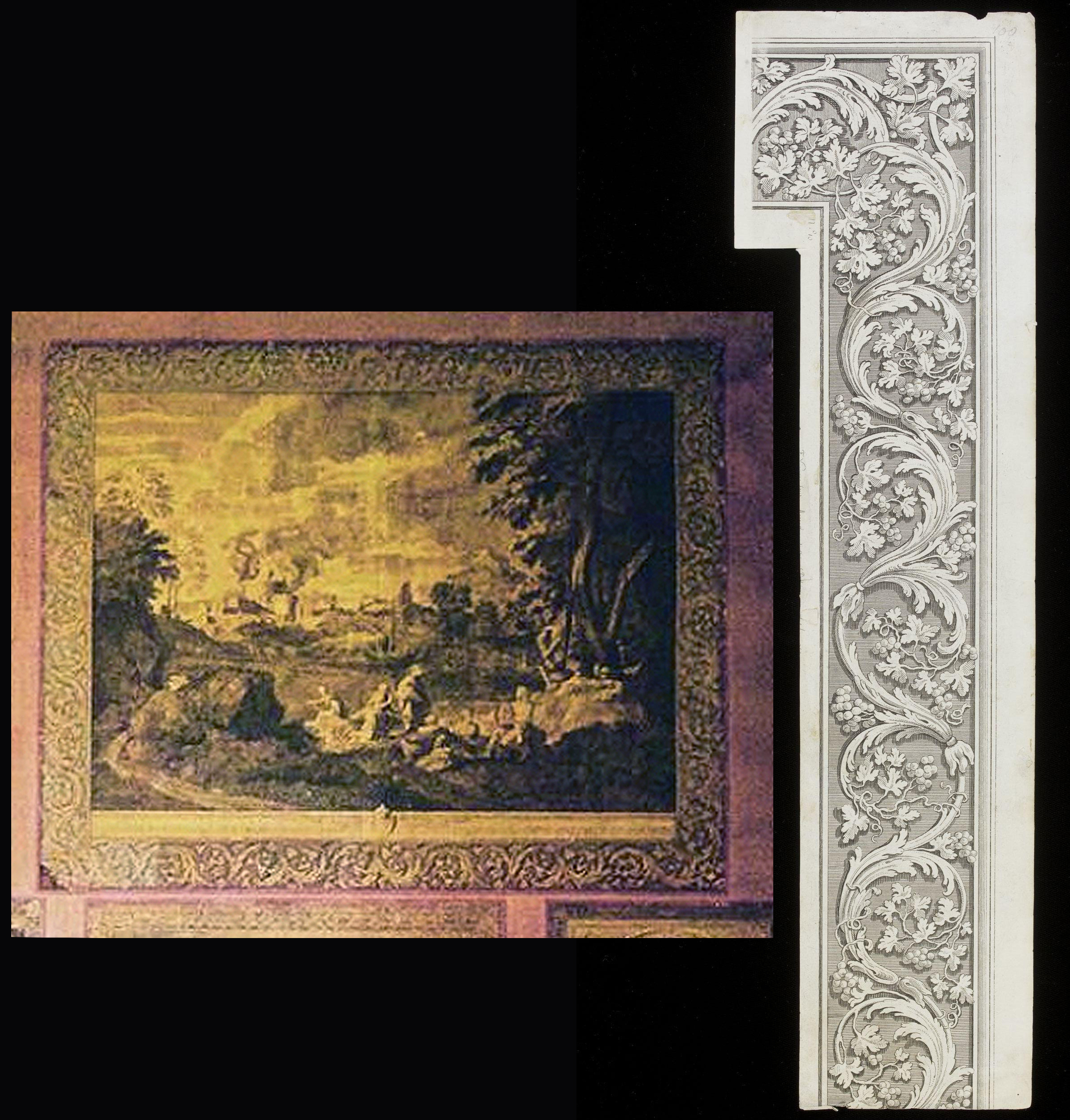 41C Rokeby Park Co Durham between 1769 & 1791 Print room & François Vivarès Cassetta corner scrolling acanthus & vine V & A