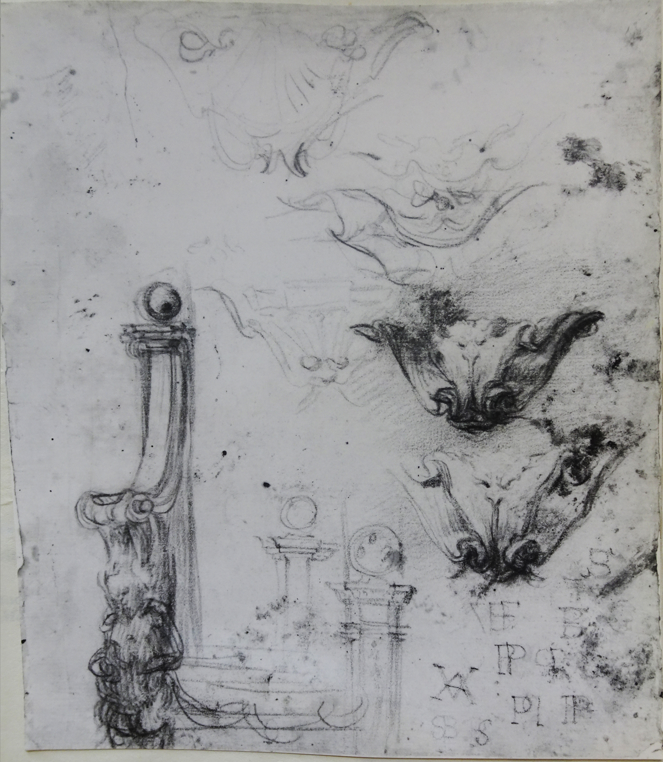 14C Il Volterrano Dec details for Villa La Petraia black chalk 27x27.5 Sotheby s 1980 Lot 11