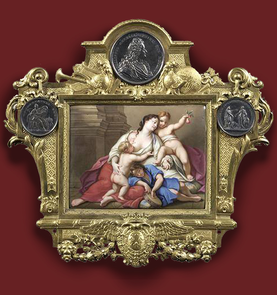 4 Charles Boit Charity enamel plaque with frame Jean Le Blanc gilt bronze 1718 Musée du Louvre ed