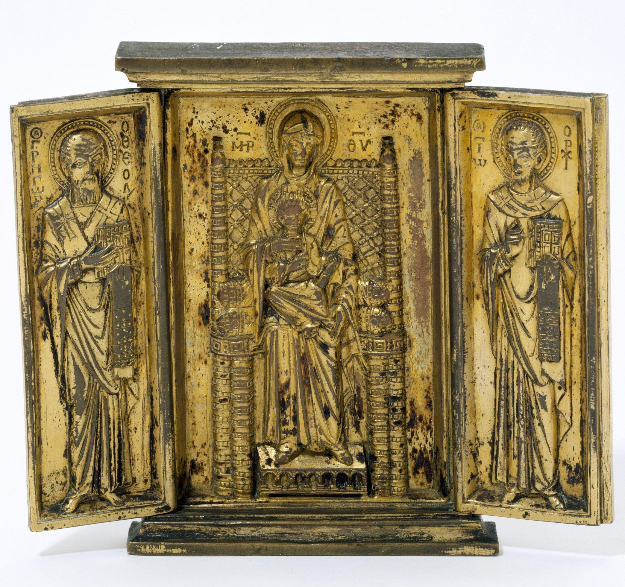 5A Byzantine C12 &amp; Italian C15 triptych gilt broze V &amp; A open