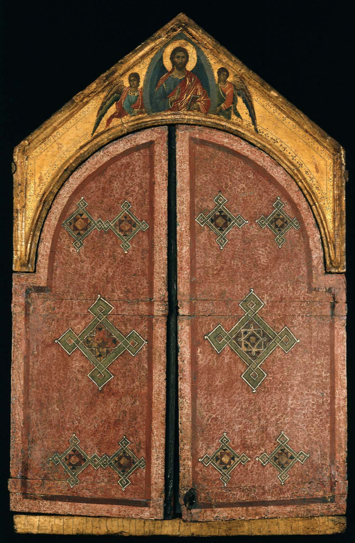 8 Duccio Crucifixion with SS Nicholas &amp; Gregory 1311to18 24 in h Boston MFA shut