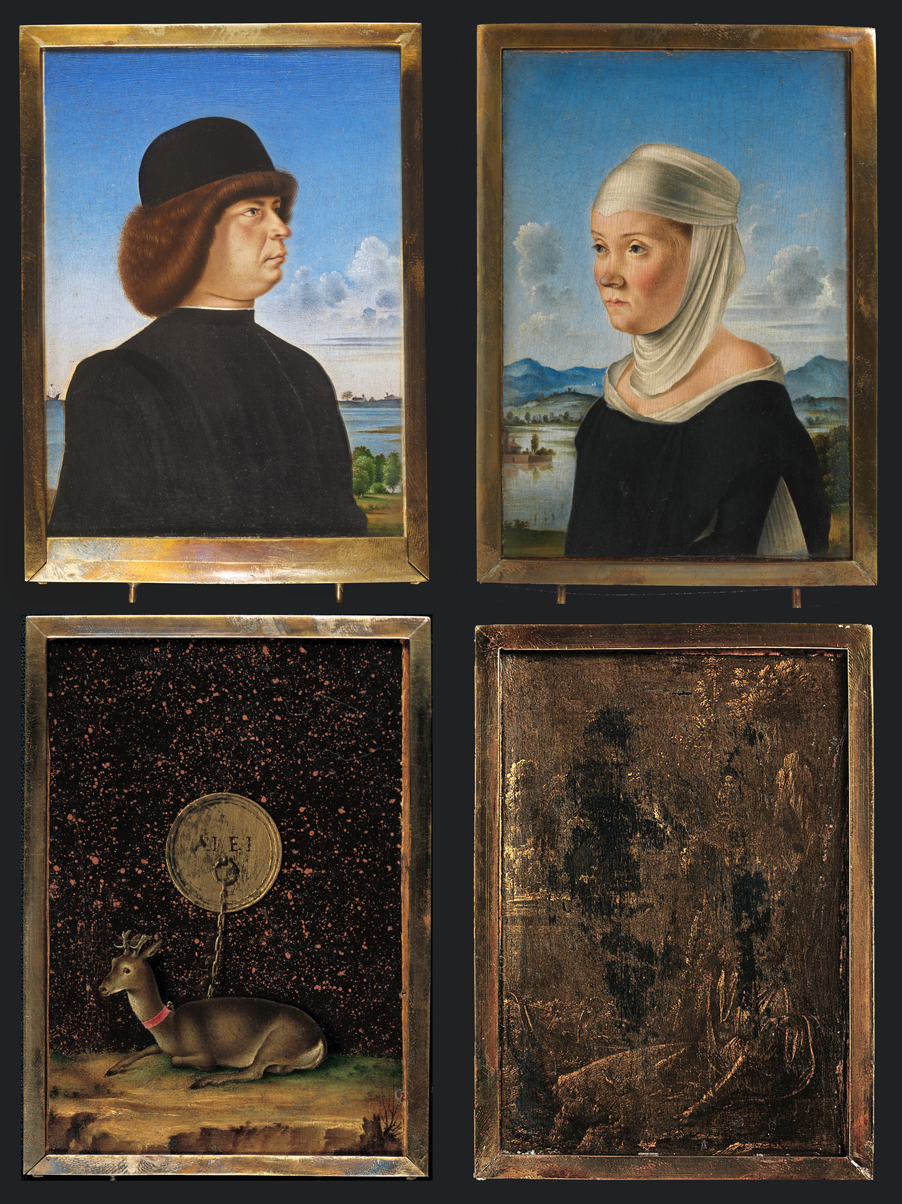 20 Jacometto Veneziano Alvise Contarini Portrait of a woman Seated hart Grisaille landscape c1485to95 10.3x7.3cm Met Mus NY