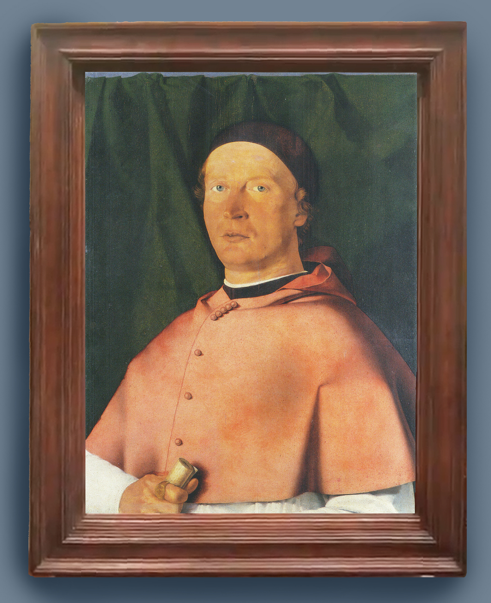 23A Lotto Portrait of Bishop Bernardo deRossi 1505 52x40cm in copy of Thos Nigris frame