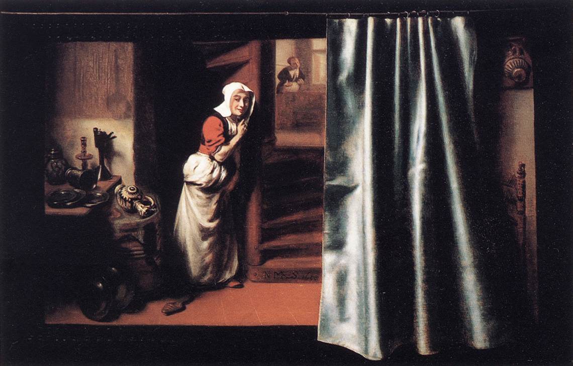 40 Nicolaes Maes Eavesdropper with a Scolding Woman 1655 Guildhall Art Gallery