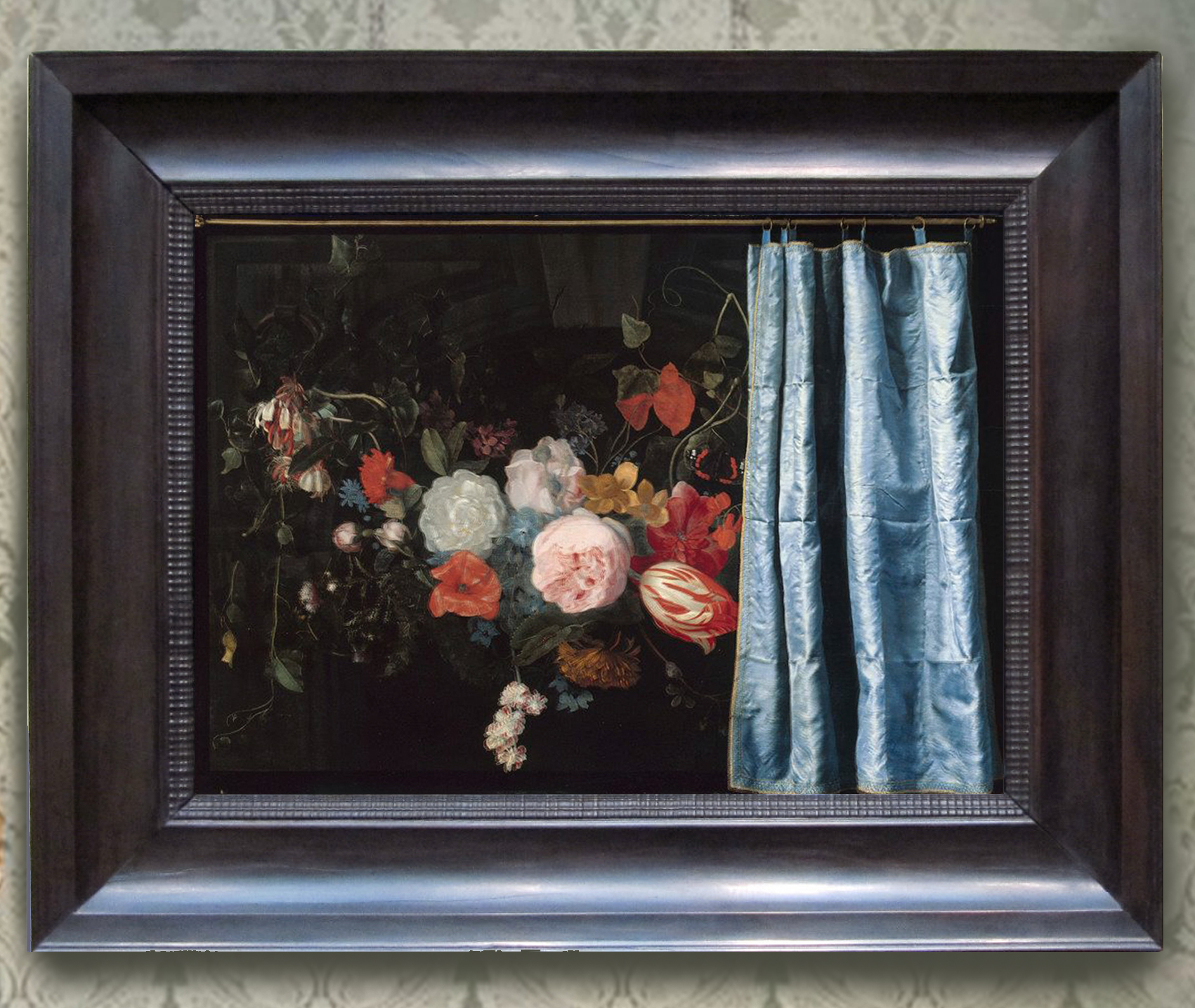 43A Adrian van der Spelt Flowerpiece with curtain 1658 46.5x63.9cm Art Inst of Chicago framed